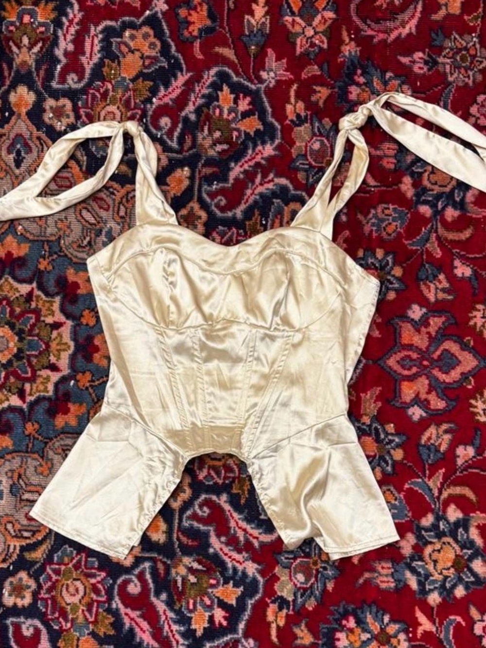 SHEIN Ivory Satin Tie-Shoulder Corset Top